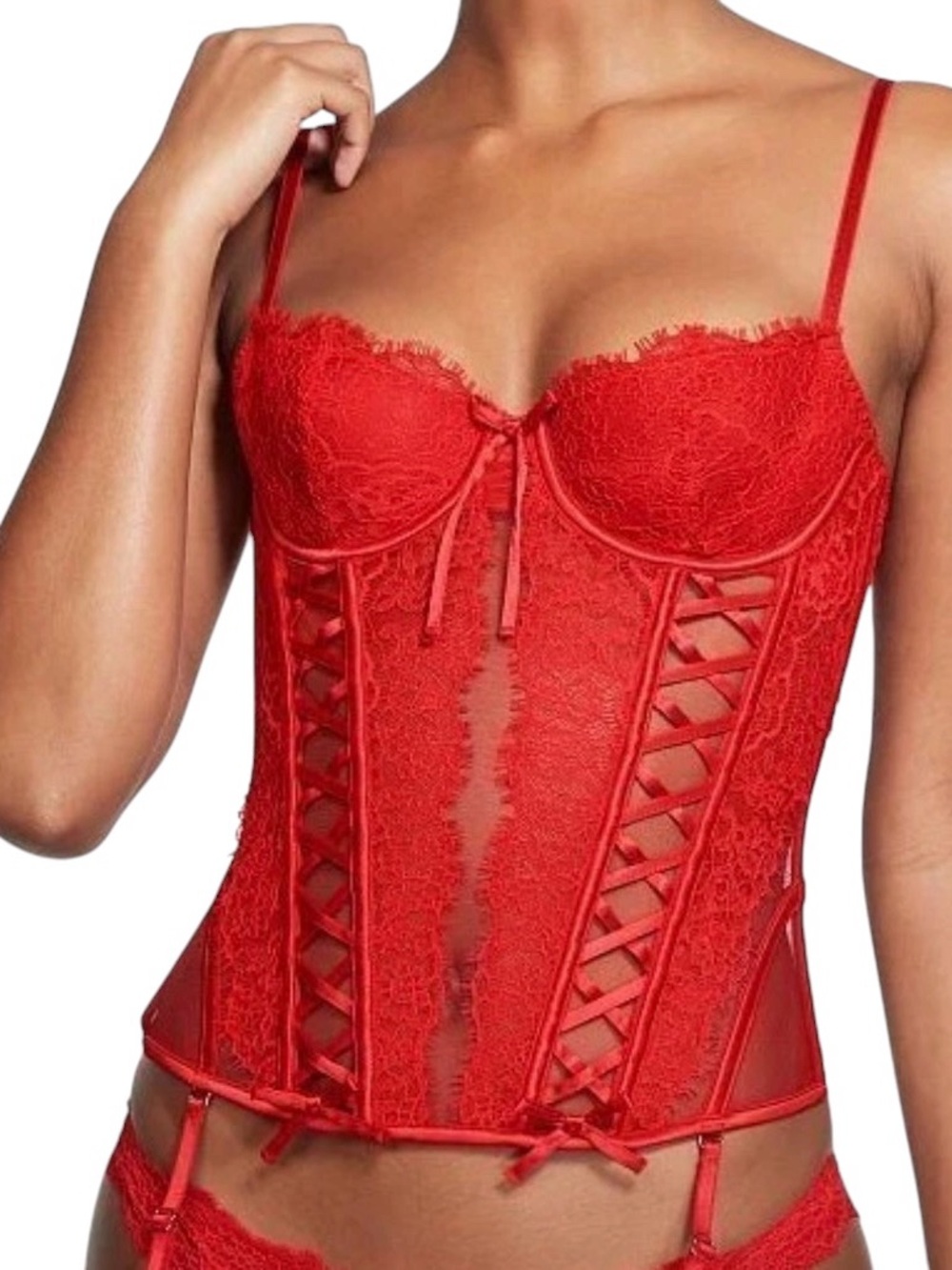 Victoria's Secret Red Lace Bustier Corset  Size XL Dream‎ Angels